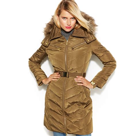 michael kors faux fur trim belted down puffer coat|Women's Belted Faux.